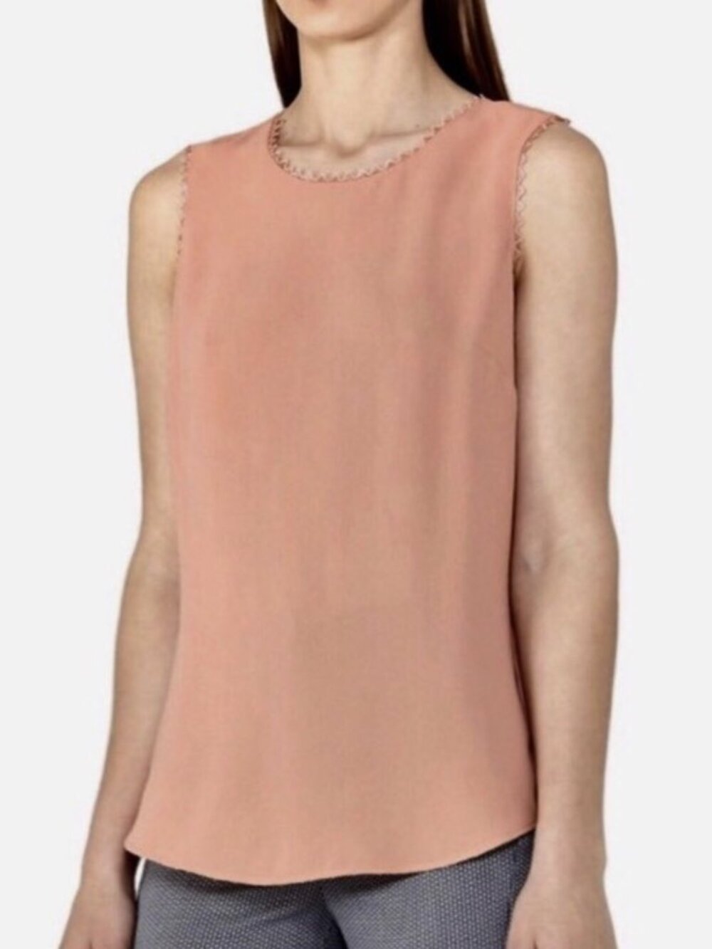 Reiss Peach Pink Sleeveless Scallop-Trim Blouse